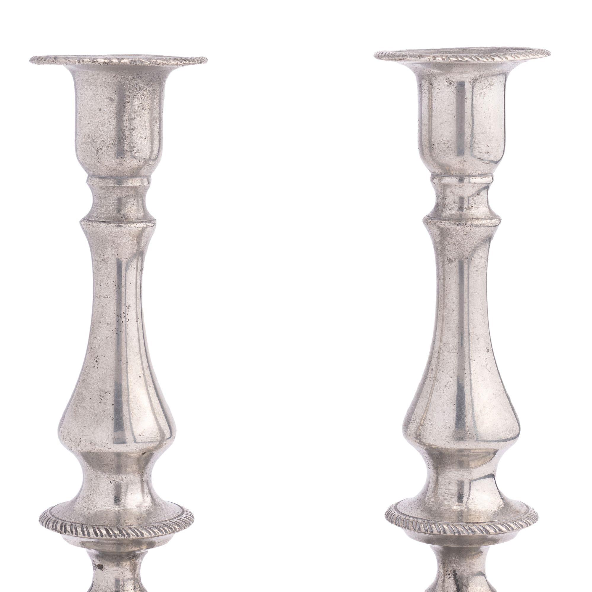 19th Century Pair of American Pewter Candlesticks, 1825-1835