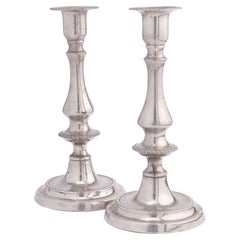 Antique Pair of American Pewter Candlesticks, 1825-1835