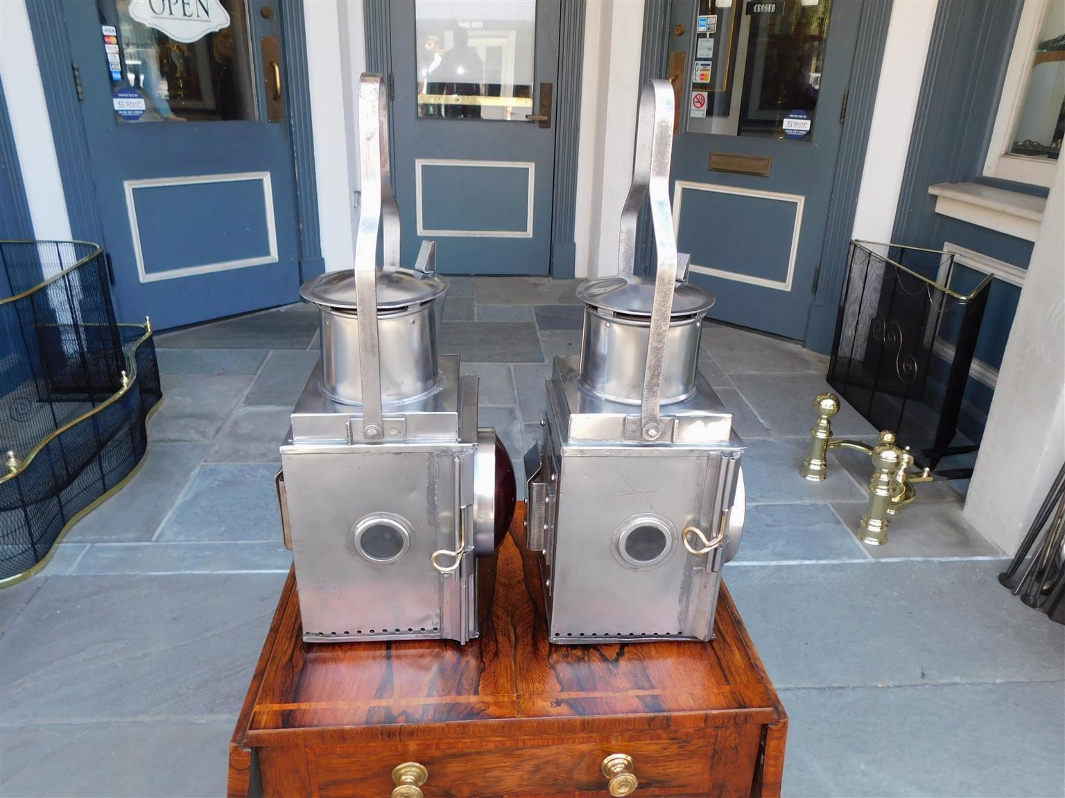 Pair of American Polished Steel and Fresnel Lense Railroad Lanterns, C. 1880 For Sale 3