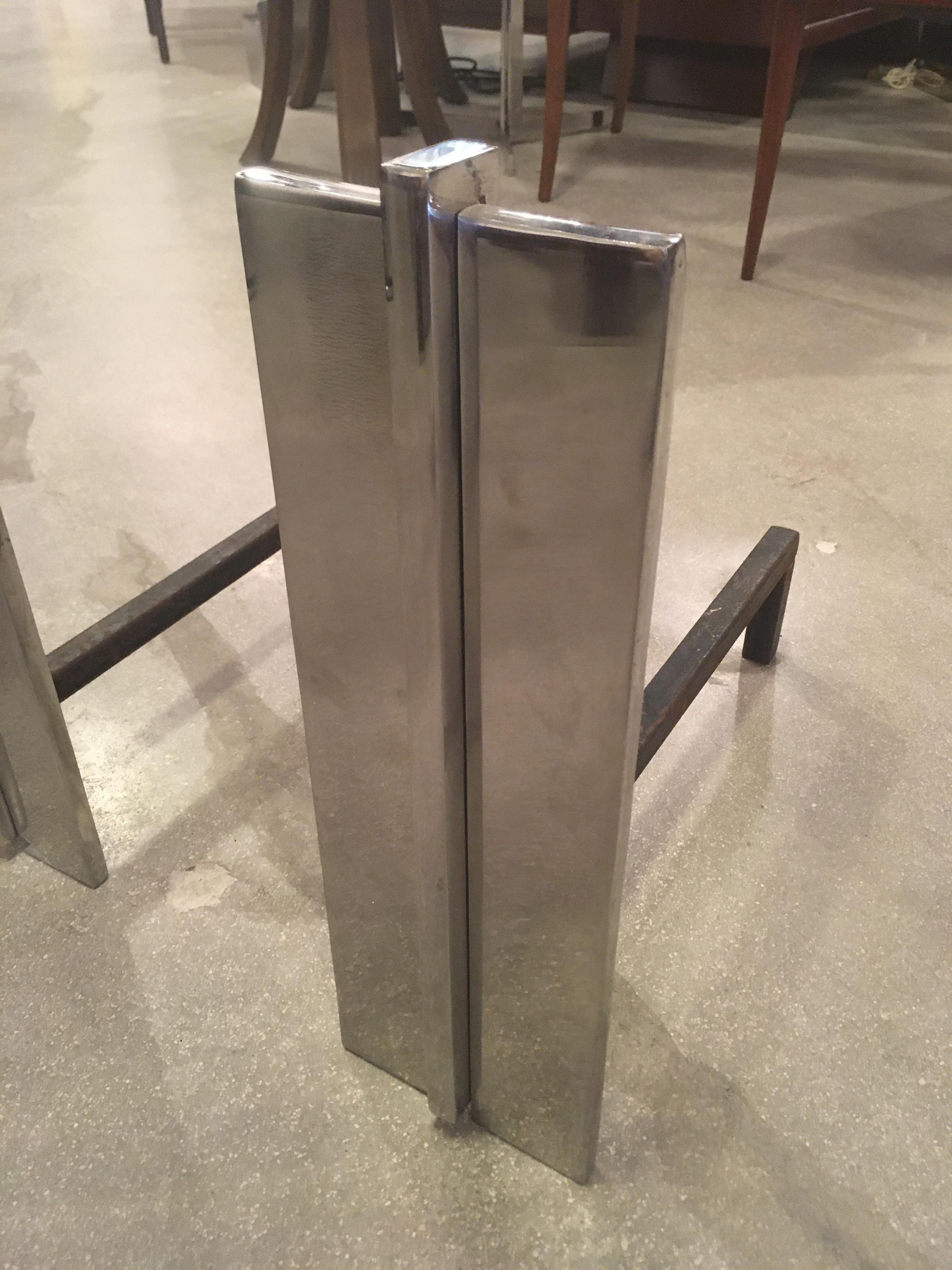 Pair of American Polished Steel Art Deco Andirons, Donald Deskey For Sale 2