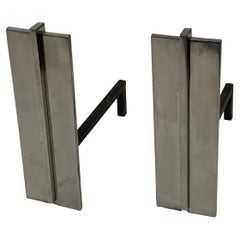 Pair of American Polished Steel Art Deco Andirons, Donald Deskey