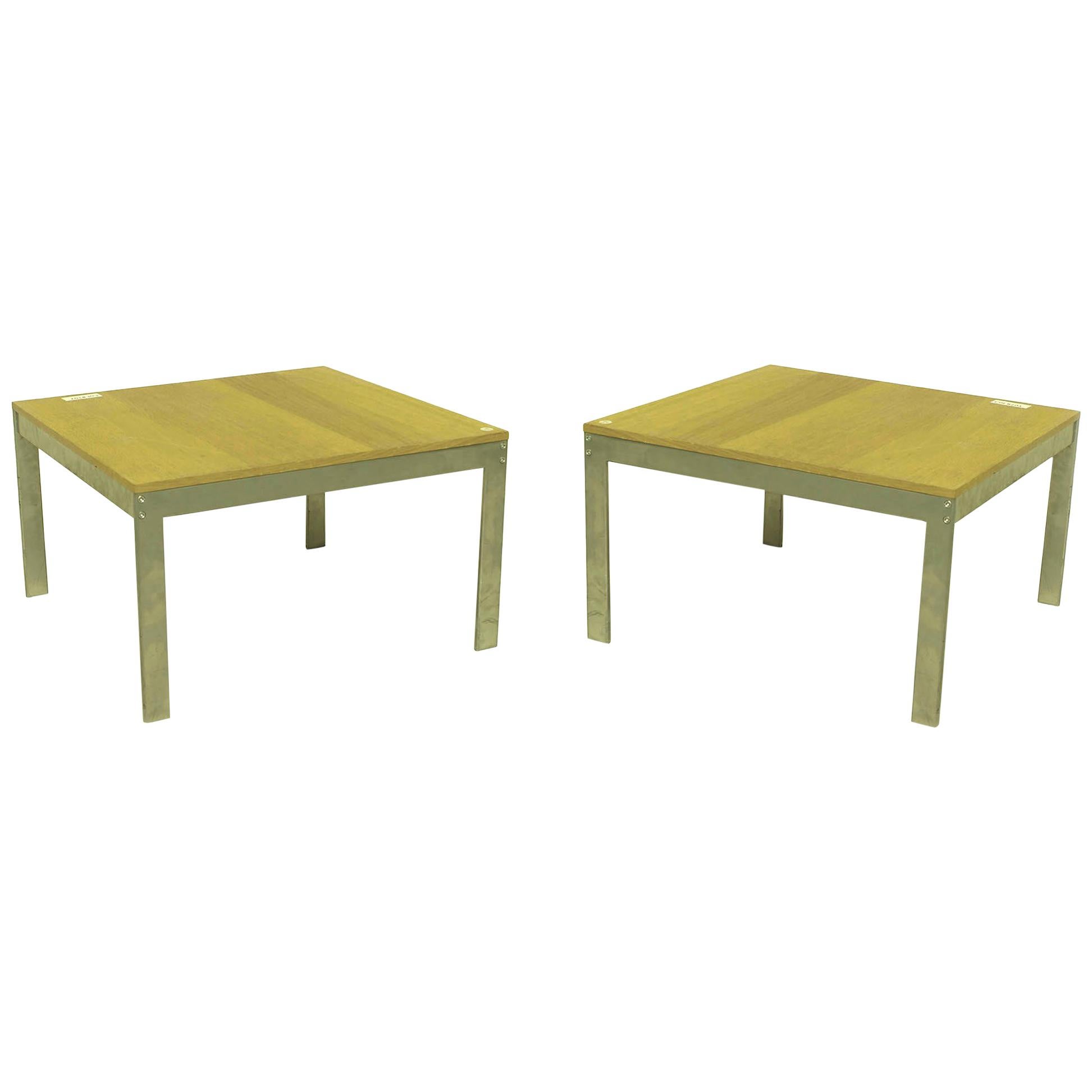 Pair of American Mid-Century Modern Chrome and Wood Coffee Tables For Sale