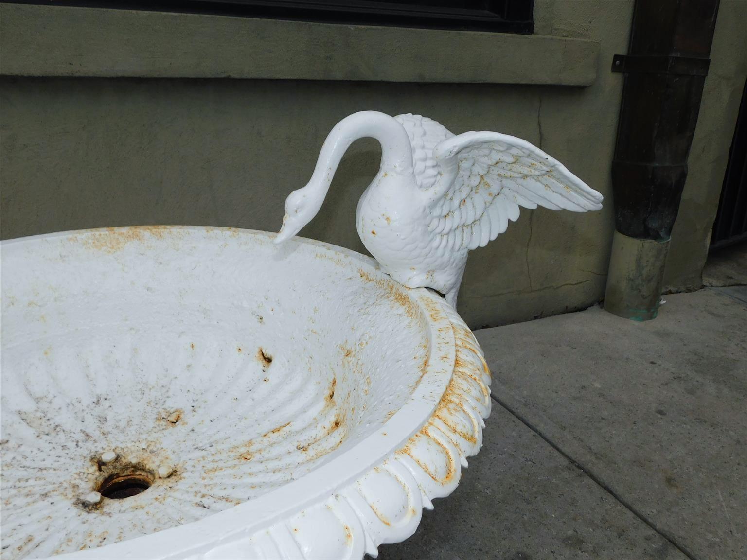 Pair of American Campana Form Powered Coated Garden Urns w/ Flanking Swans, 1850 im Angebot 3