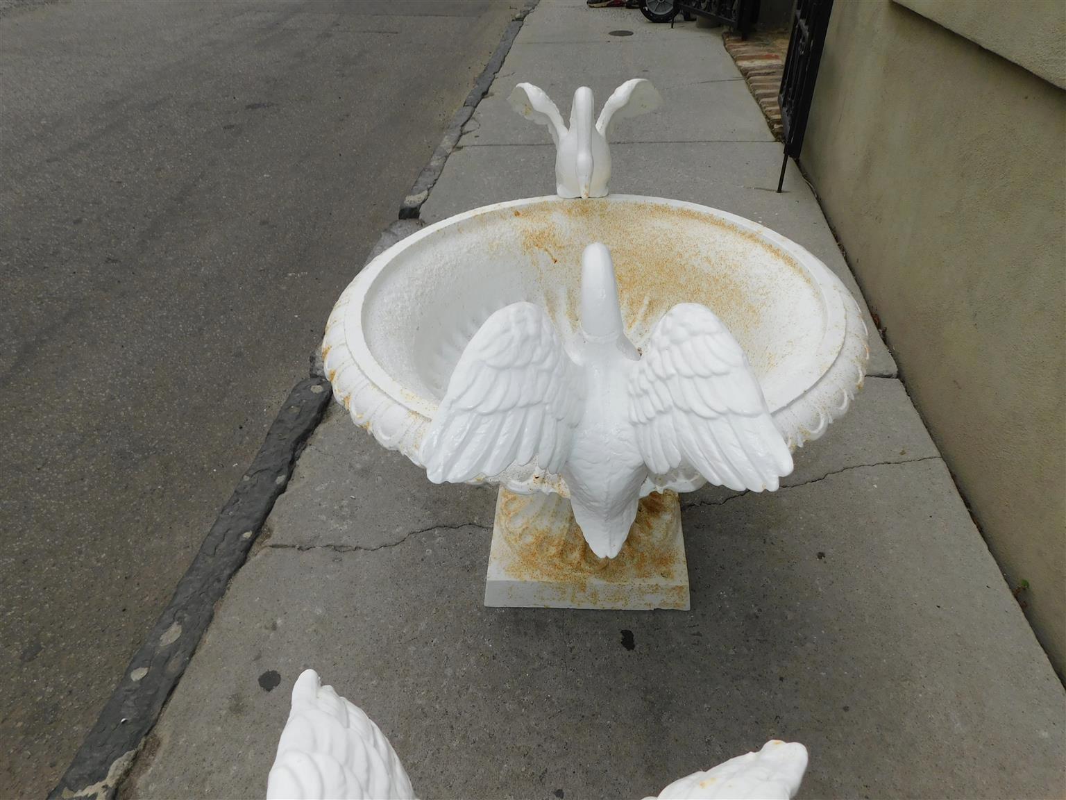 Pair of American Campana Form Powered Coated Garden Urns w/ Flanking Swans, 1850 im Angebot 4