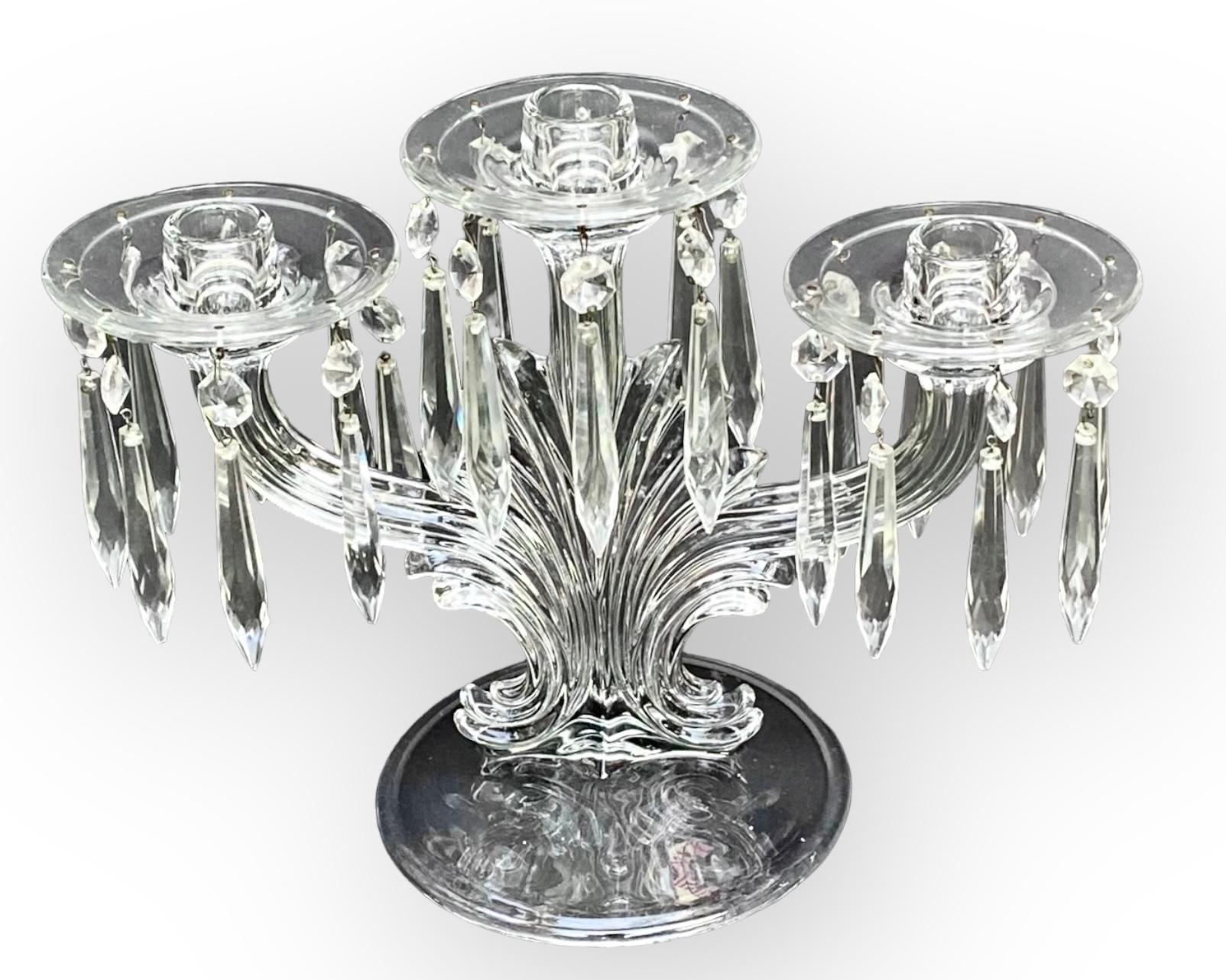 Pair of American Pressed Glass Three Light Candelabra, Early 20th C., on Swirled For Sale 3