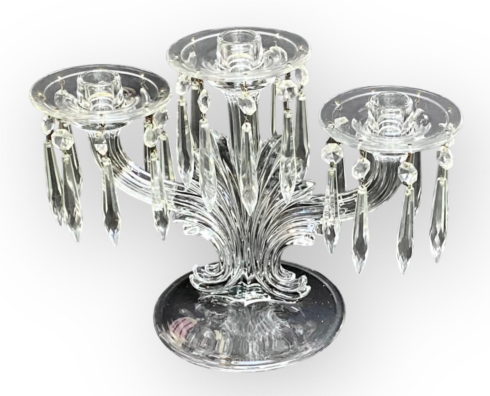 Pair of American Pressed Glass Three Light Candelabra, Early 20th C., on Swirled For Sale 4