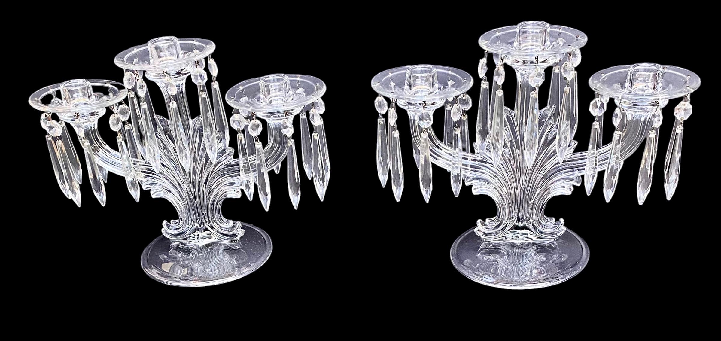 Pair of American Pressed Glass Three Light Candelabra, Early 20th C., on Swirled For Sale 6