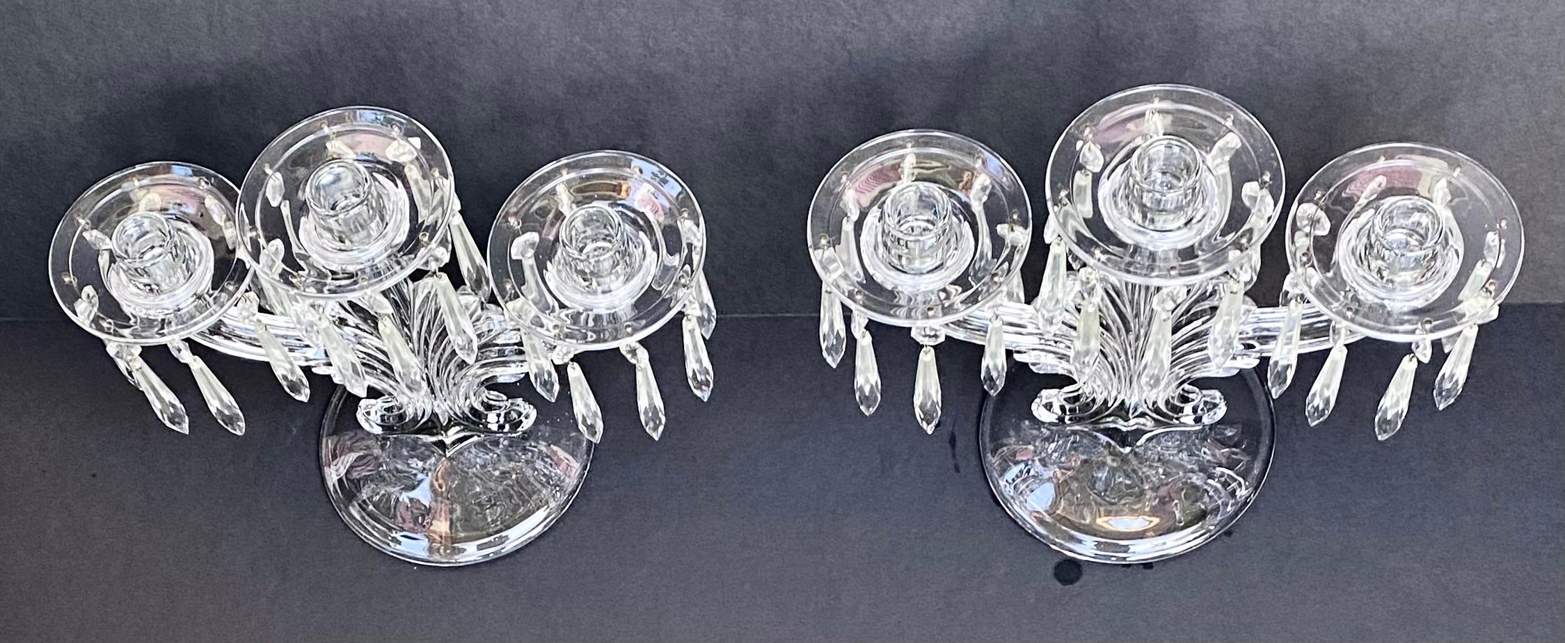 Pair of American Pressed Glass Three Light Candelabra, Early 20th C., on Swirled For Sale 7