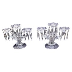 Used Pair of American Pressed Glass Three Light Candelabra, Early 20th C., on Swirled