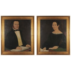 Pair of American Primitive Portraits, circa 1860