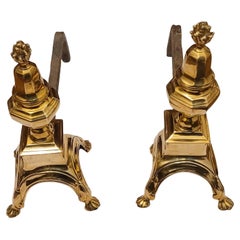 Pair of American Regency Cast Brass And Iron Andirons, Circa 1920s