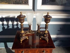 Pair of American Regency Gilt Bronze Lion Mask & Foliage Argand Lamps NY C. 1815