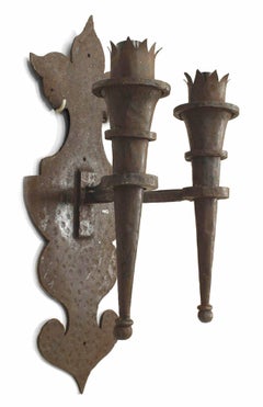 Pair of American Renaissance Revival Iron Torch Wall Sconces