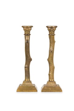 Paire de chandeliers rustiques américains en bronze à branches d'arbre