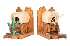 Pair of American Rustic Covered Wagon Bookends