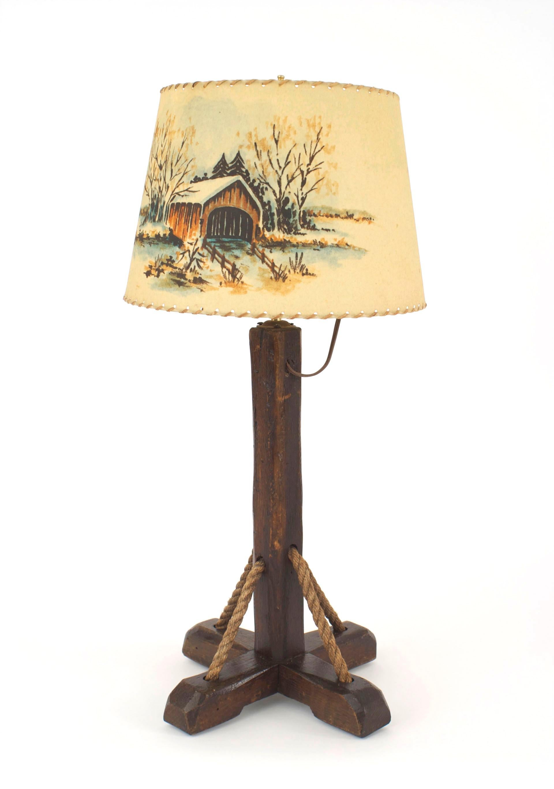 Pair of American Rustic Old Hickory (1930s) table lamps with an 