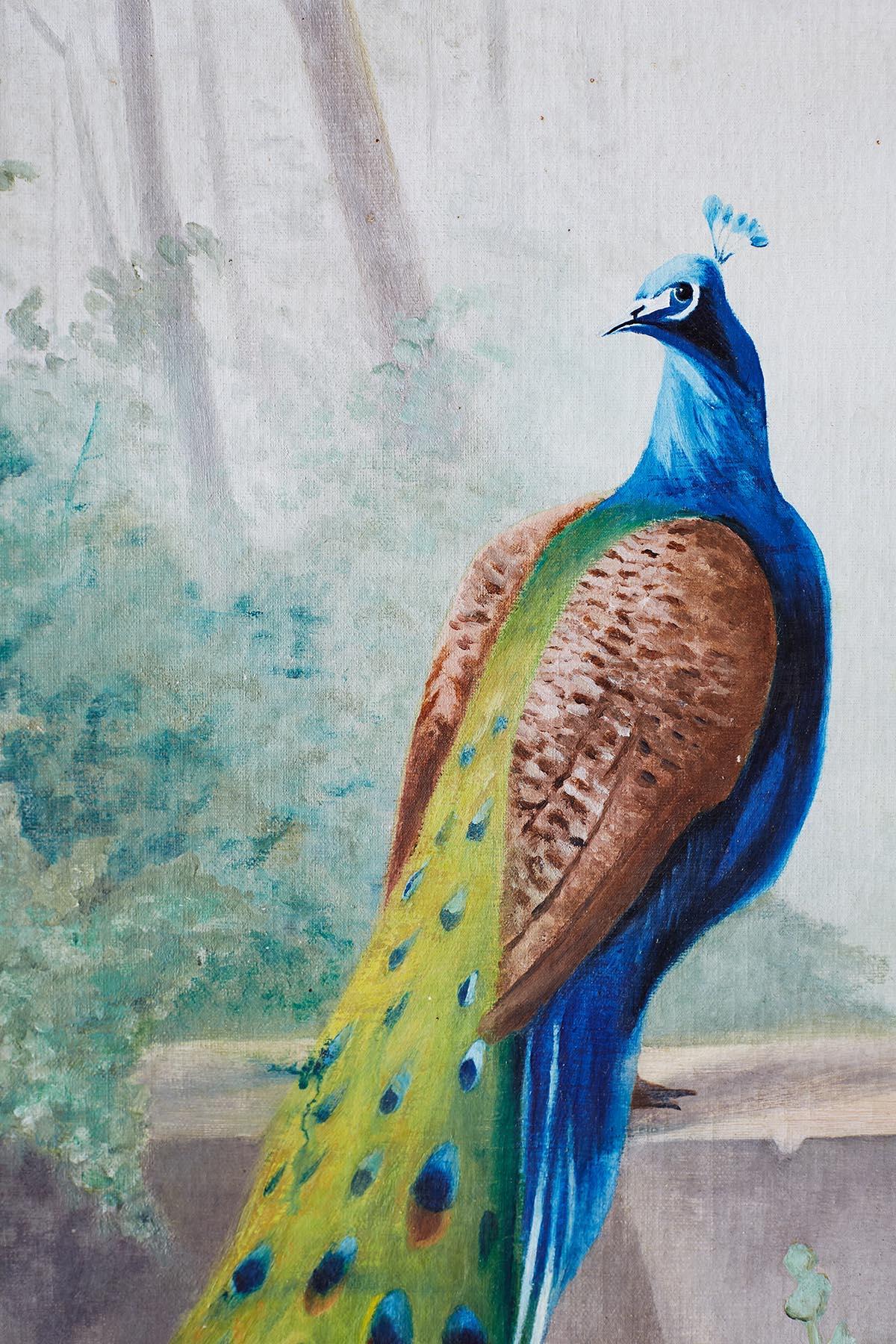 Pair of American School Peacock Paintings, 20th Century 11