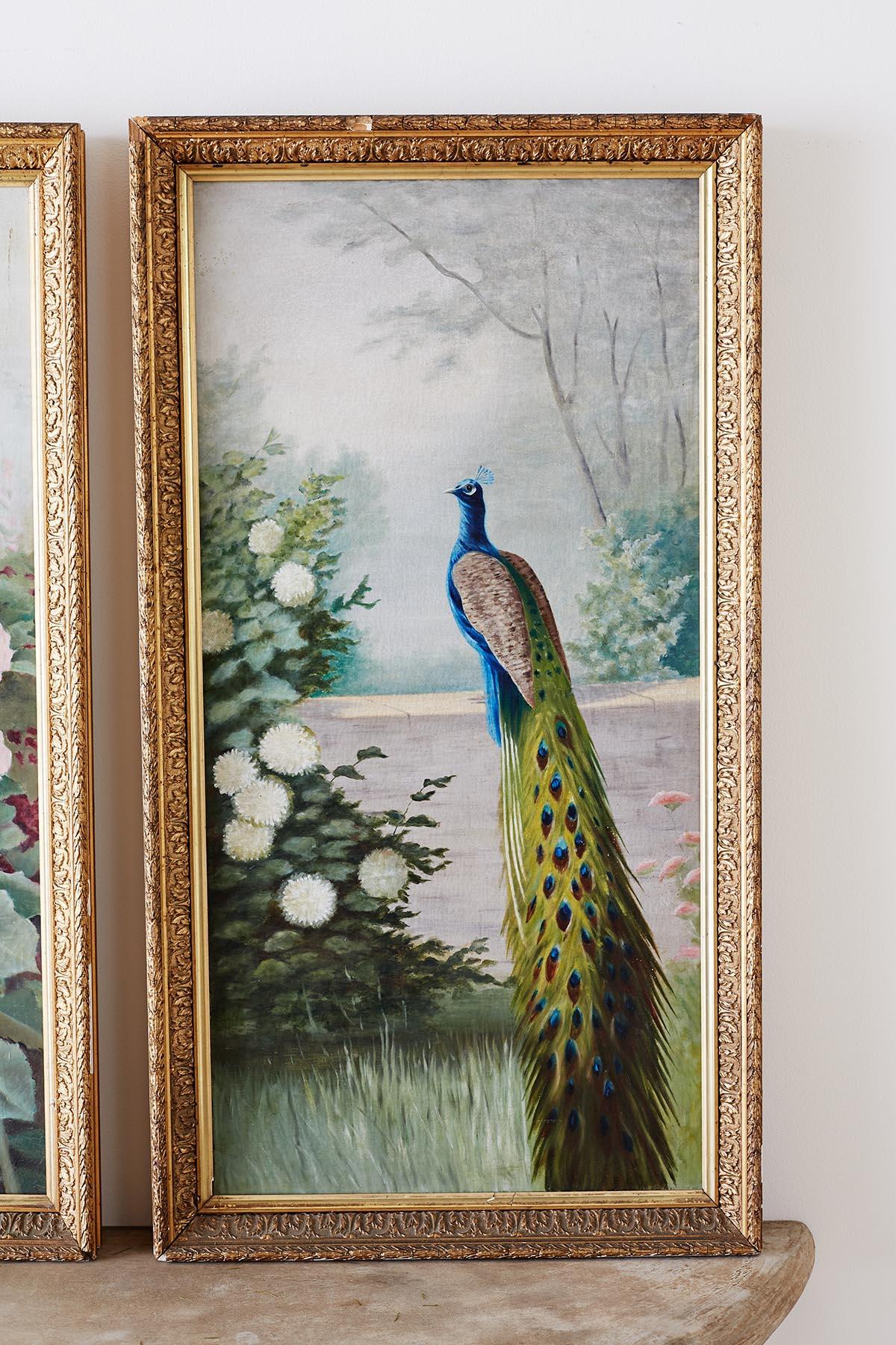 Pair of American School Peacock Paintings, 20th Century In Good Condition In Rio Vista, CA