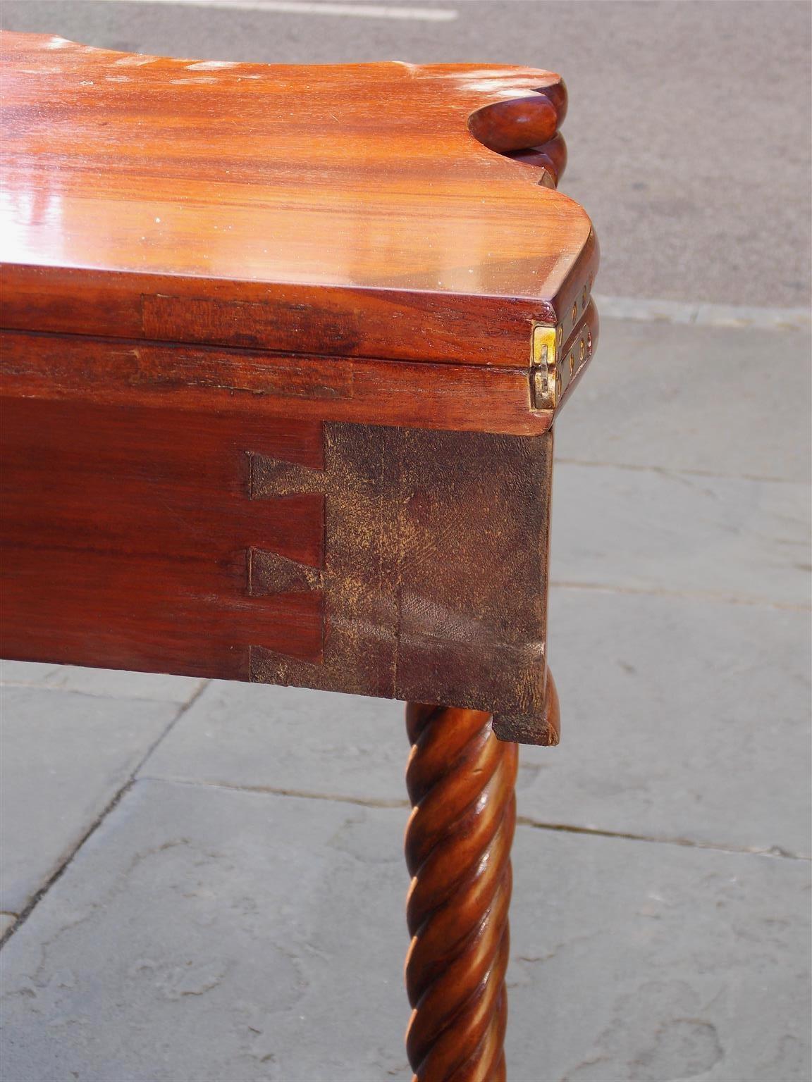 Pair of American Sheraton Mahogany Serpentine Game Tables, Circa 1820 4