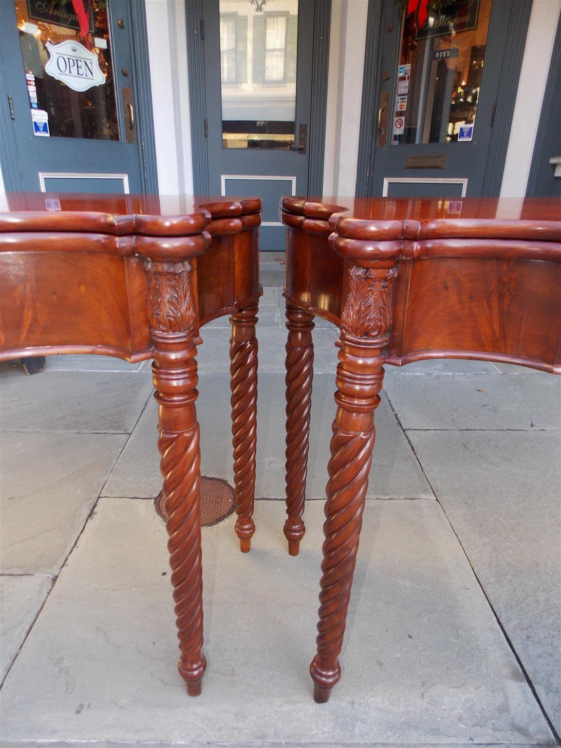 Early 19th Century Pair of American Sheraton Mahogany Serpentine Game Tables, Circa 1820