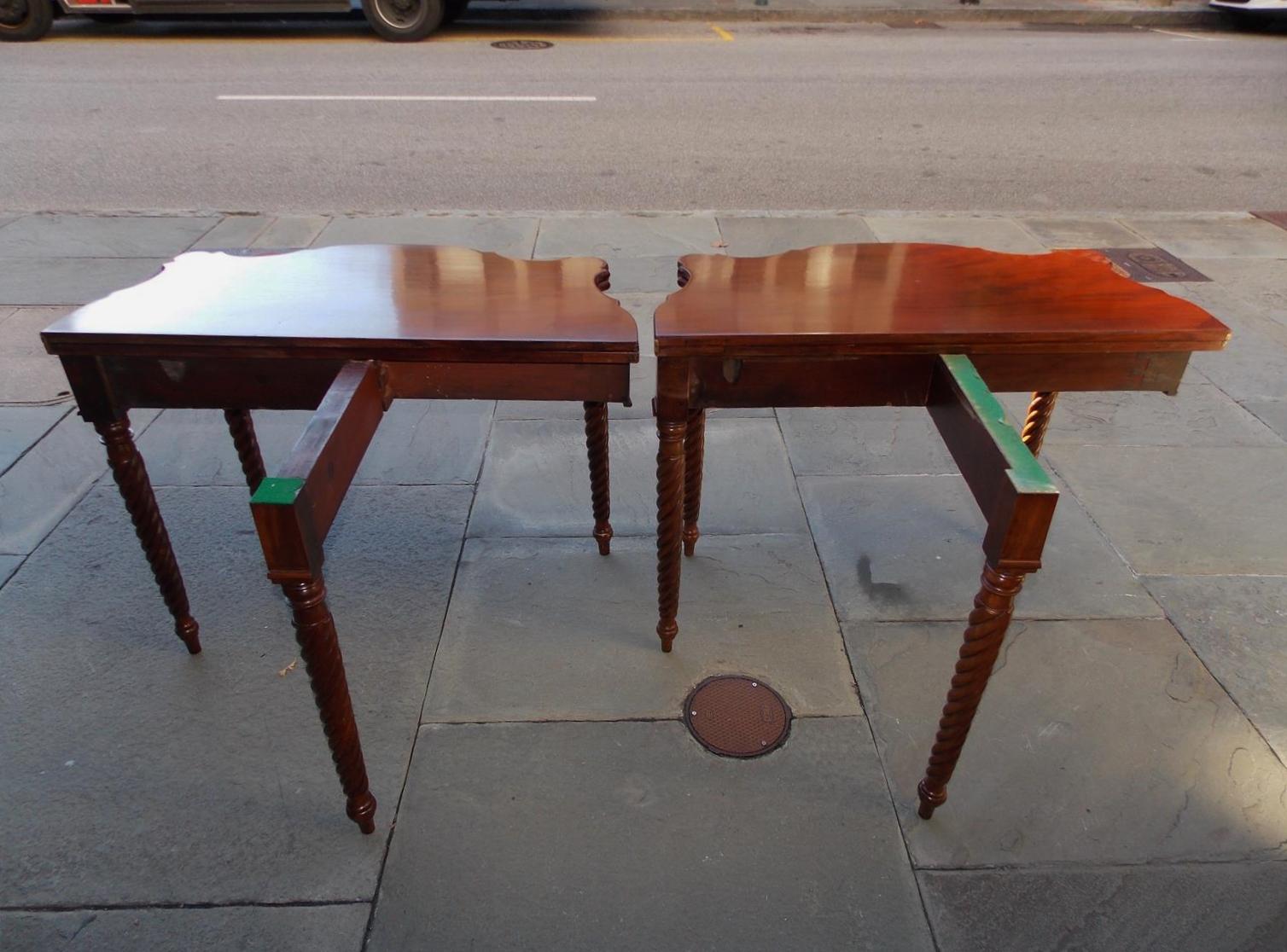 Pair of American Sheraton Mahogany Serpentine Game Tables, Circa 1820 2