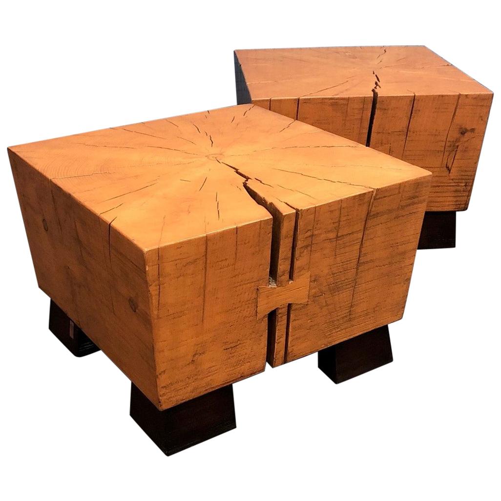 Pair of American Spruce "Timber" End / Side Tables by Mimi London