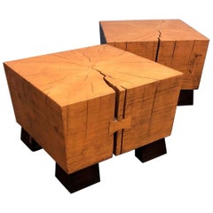 Pair of American Spruce "Timber" End / Side Tables by Mimi London