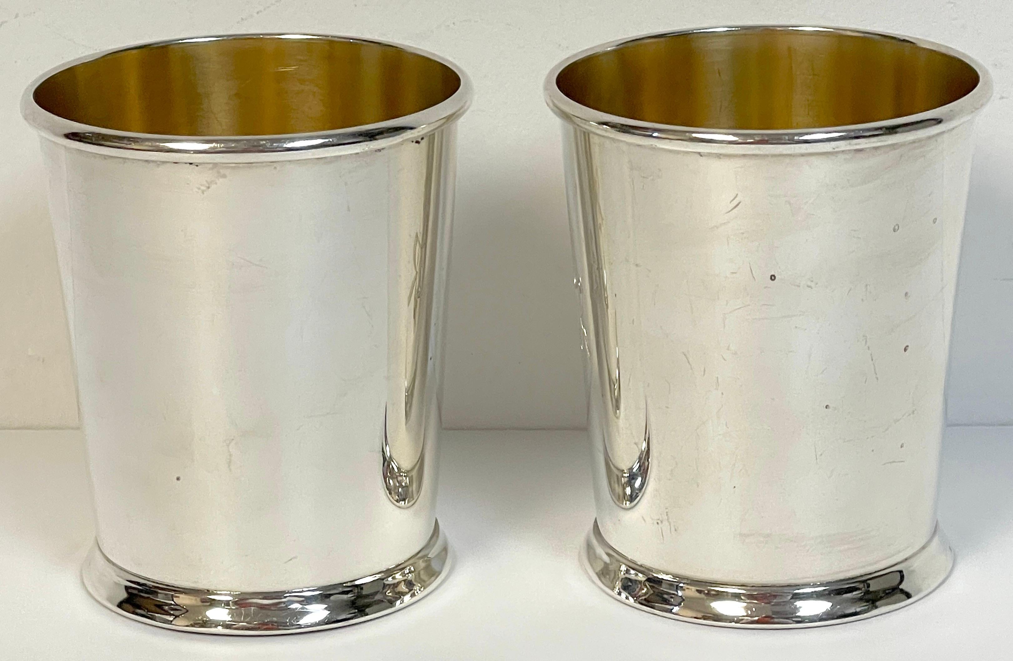 Gilt Pair of American Sterling Mint Julep Cups with Gold Washed Interiors