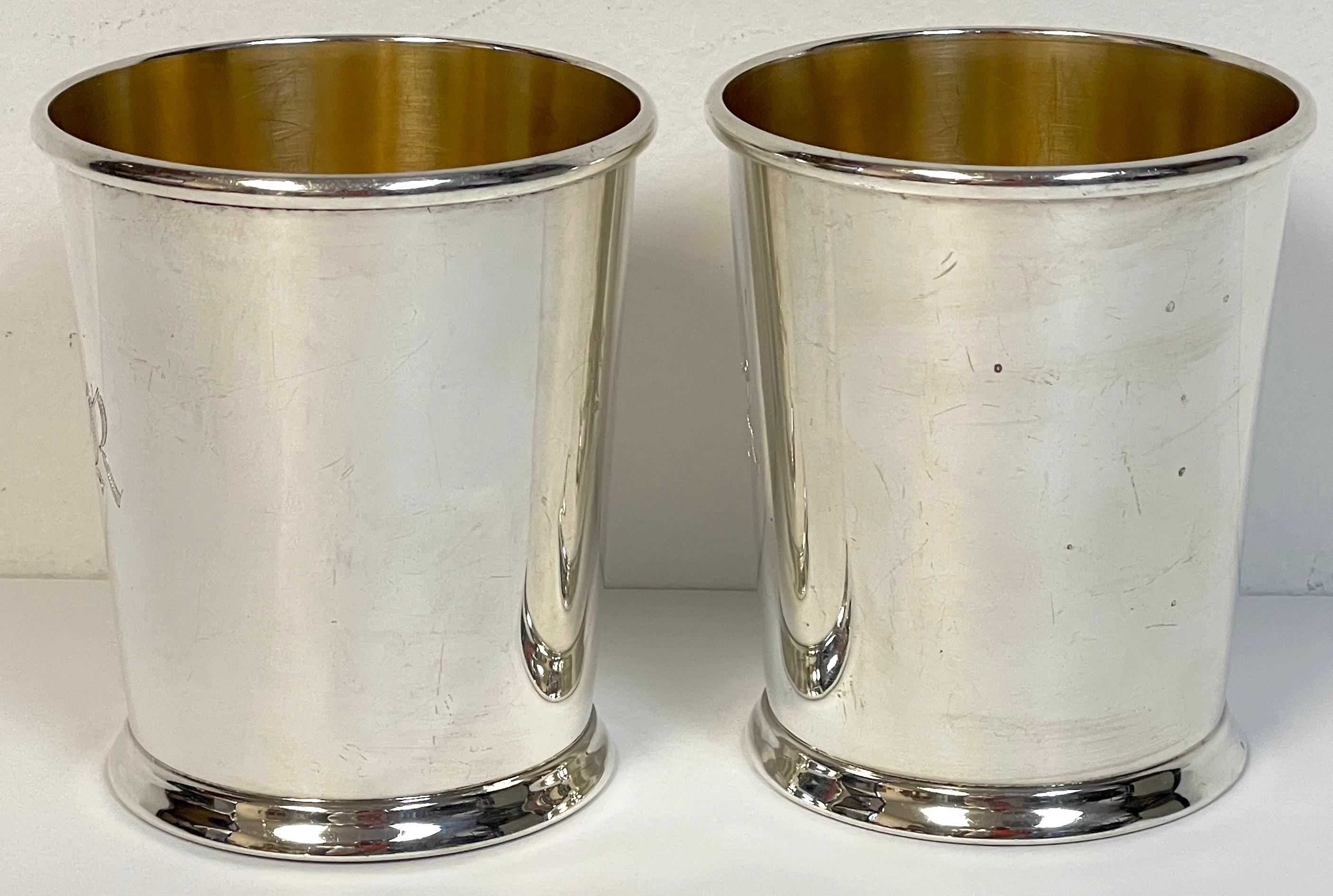 20th Century Pair of American Sterling Mint Julep Cups with Gold Washed Interiors