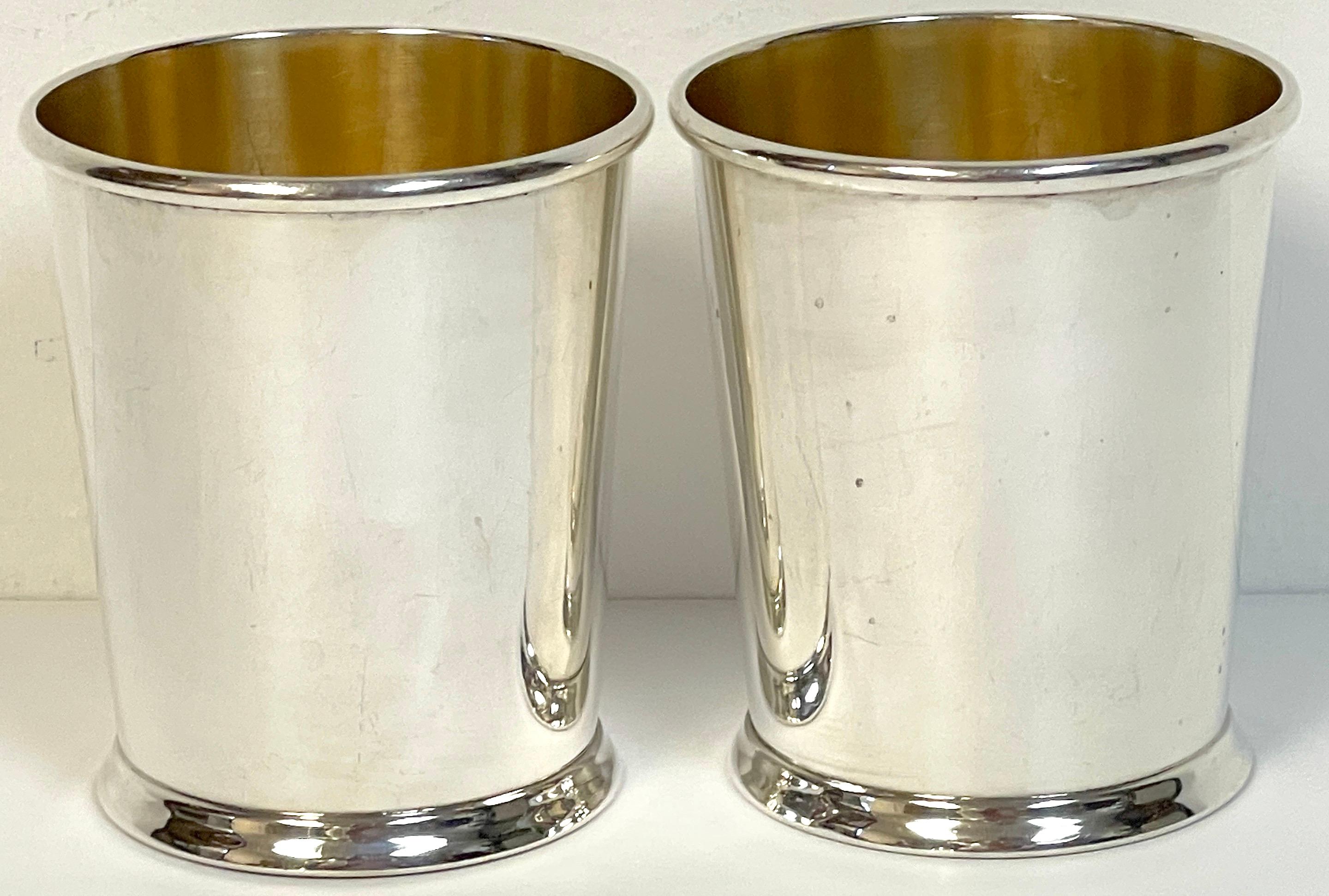 Sterling Silver Pair of American Sterling Mint Julep Cups with Gold Washed Interiors