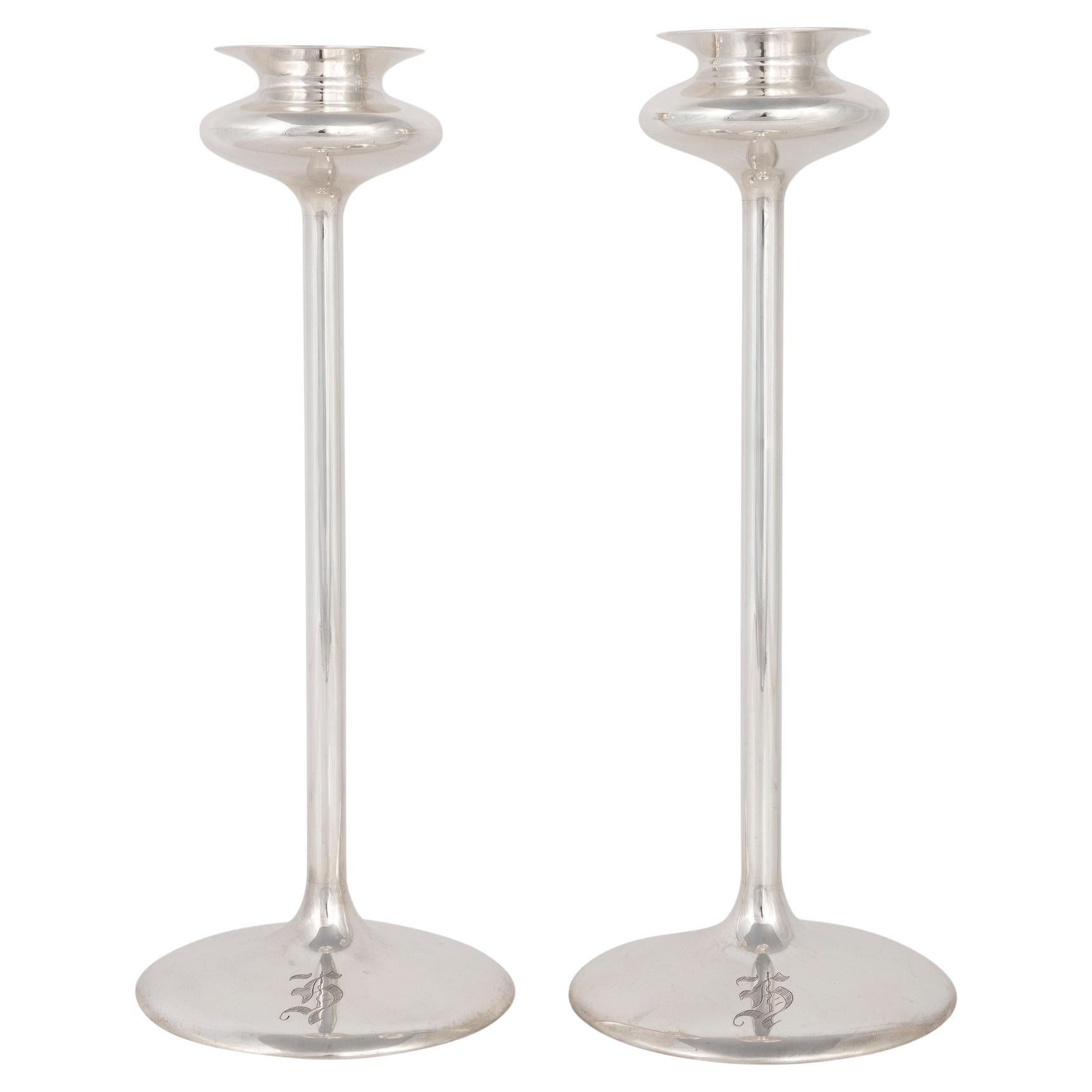 Pair of American Sterling Silver Candlesticks For Sale