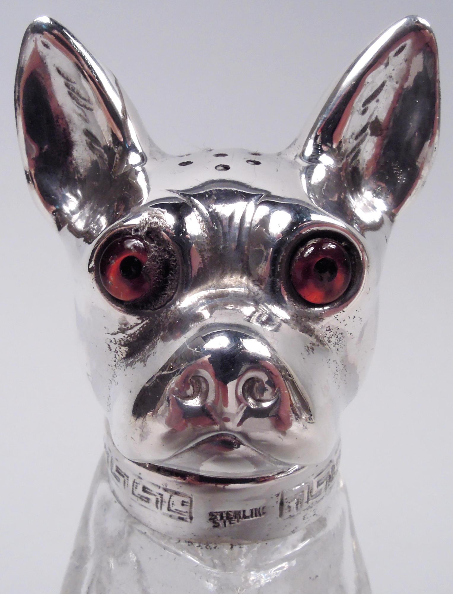 Paire de salières et de poivrières en argent américain avec chien en vente 2