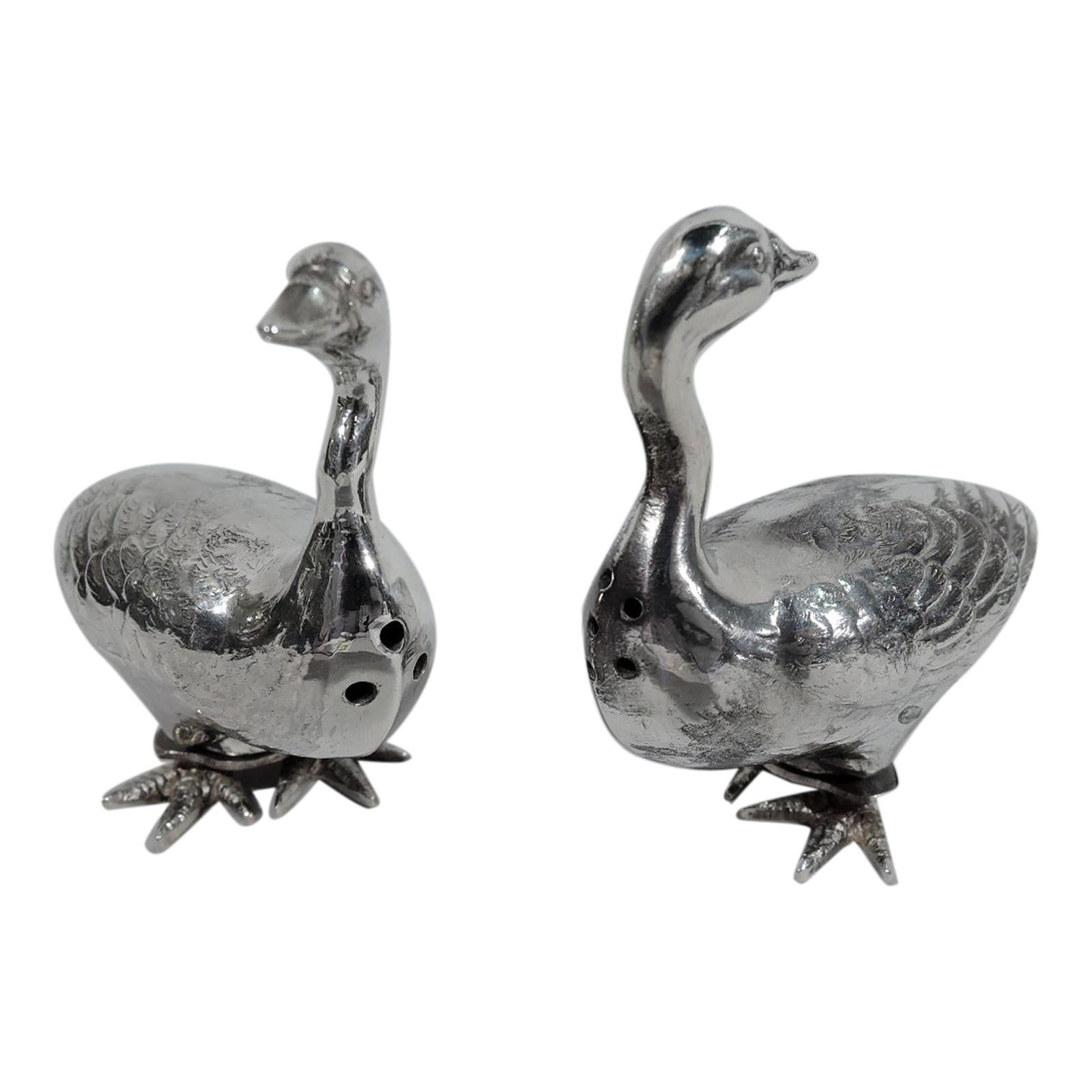 Pair of American Sterling Silver Figural Goose Salt and Pepper Shakers
