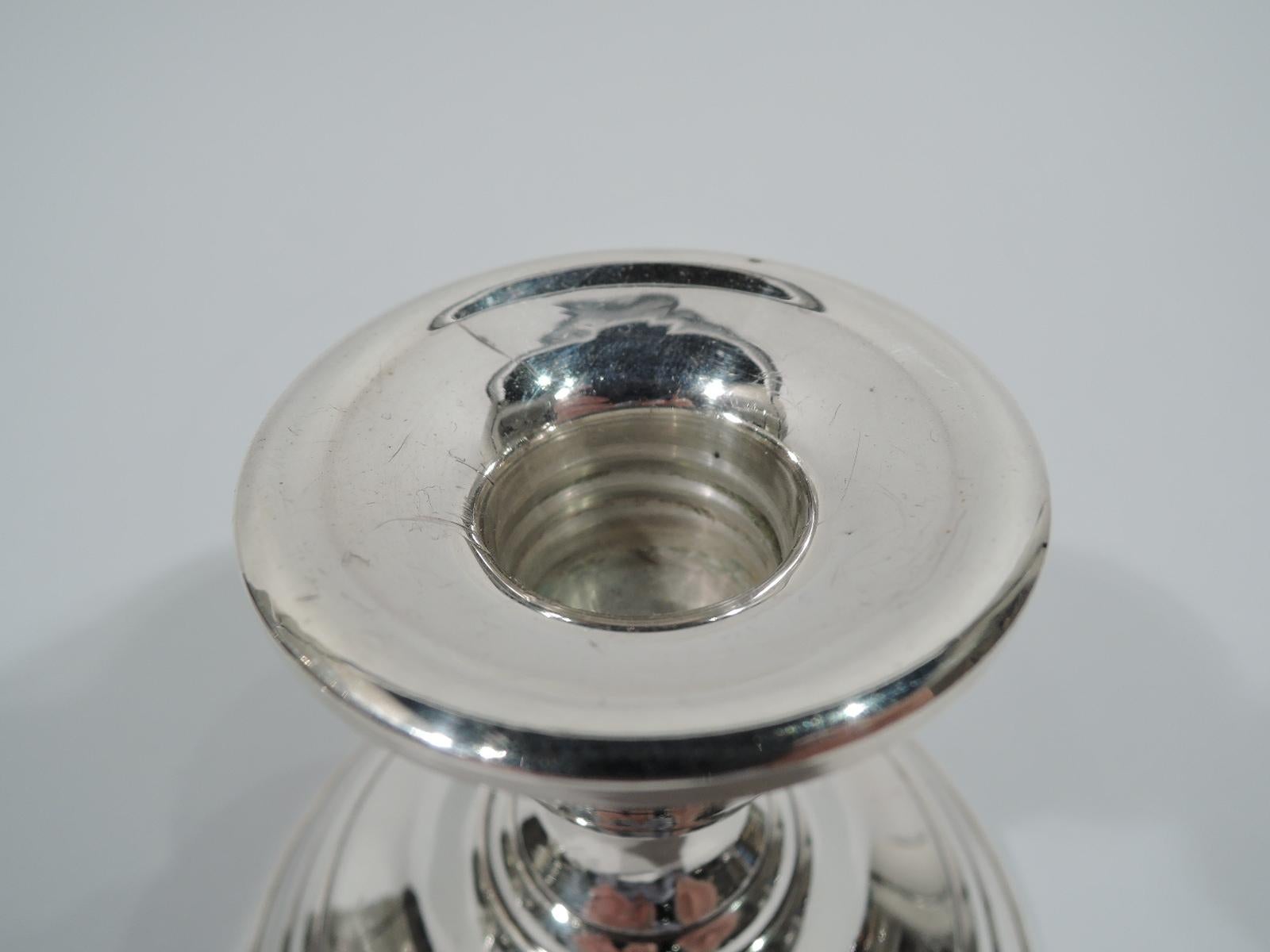 Modern Pair of American Sterling Silver Low Candlesticks