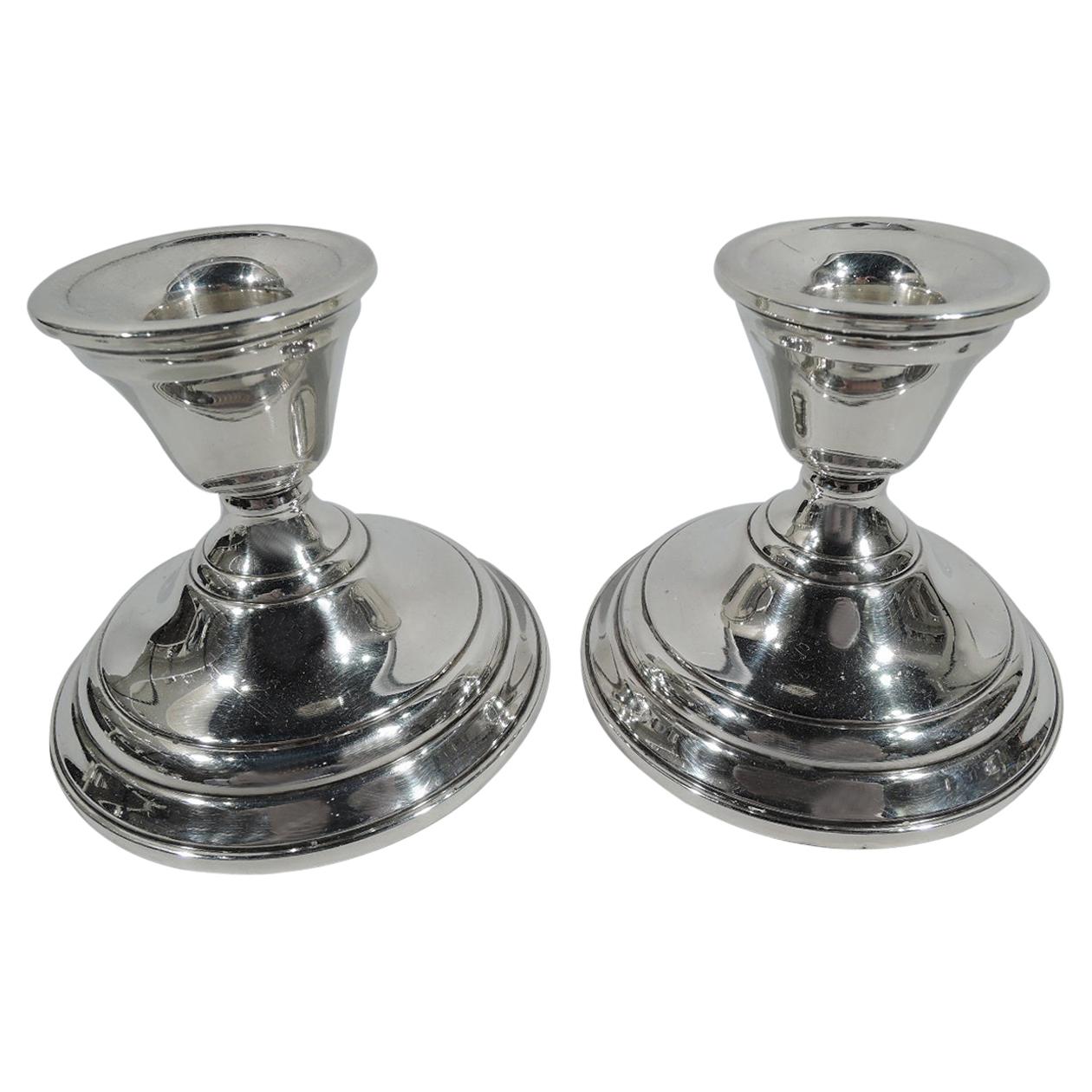 Pair of American Sterling Silver Low Candlesticks