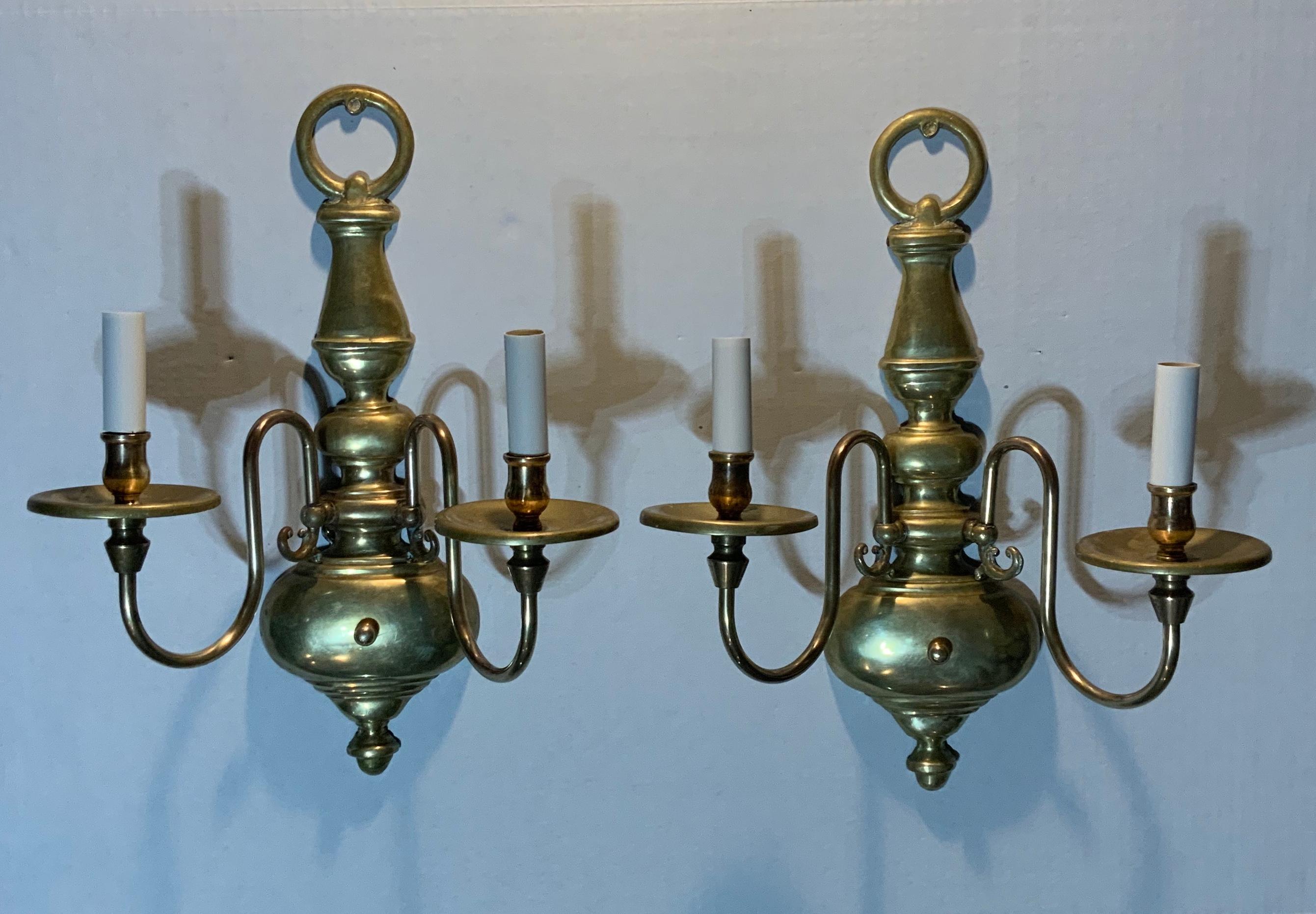 Pair of American Style Brass Wall Sconces For Sale 5