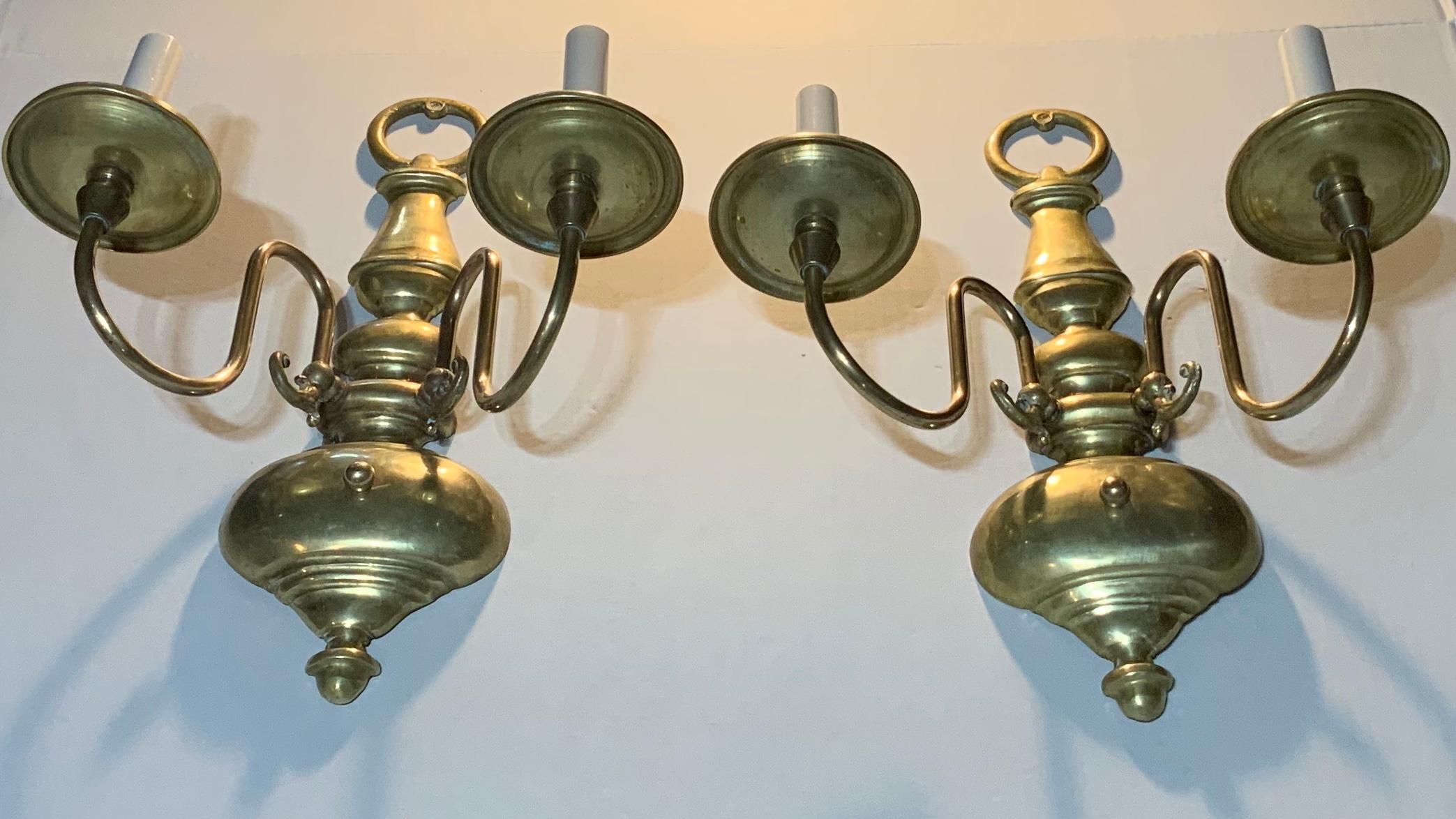 Pair of American Style Brass Wall Sconces For Sale 6