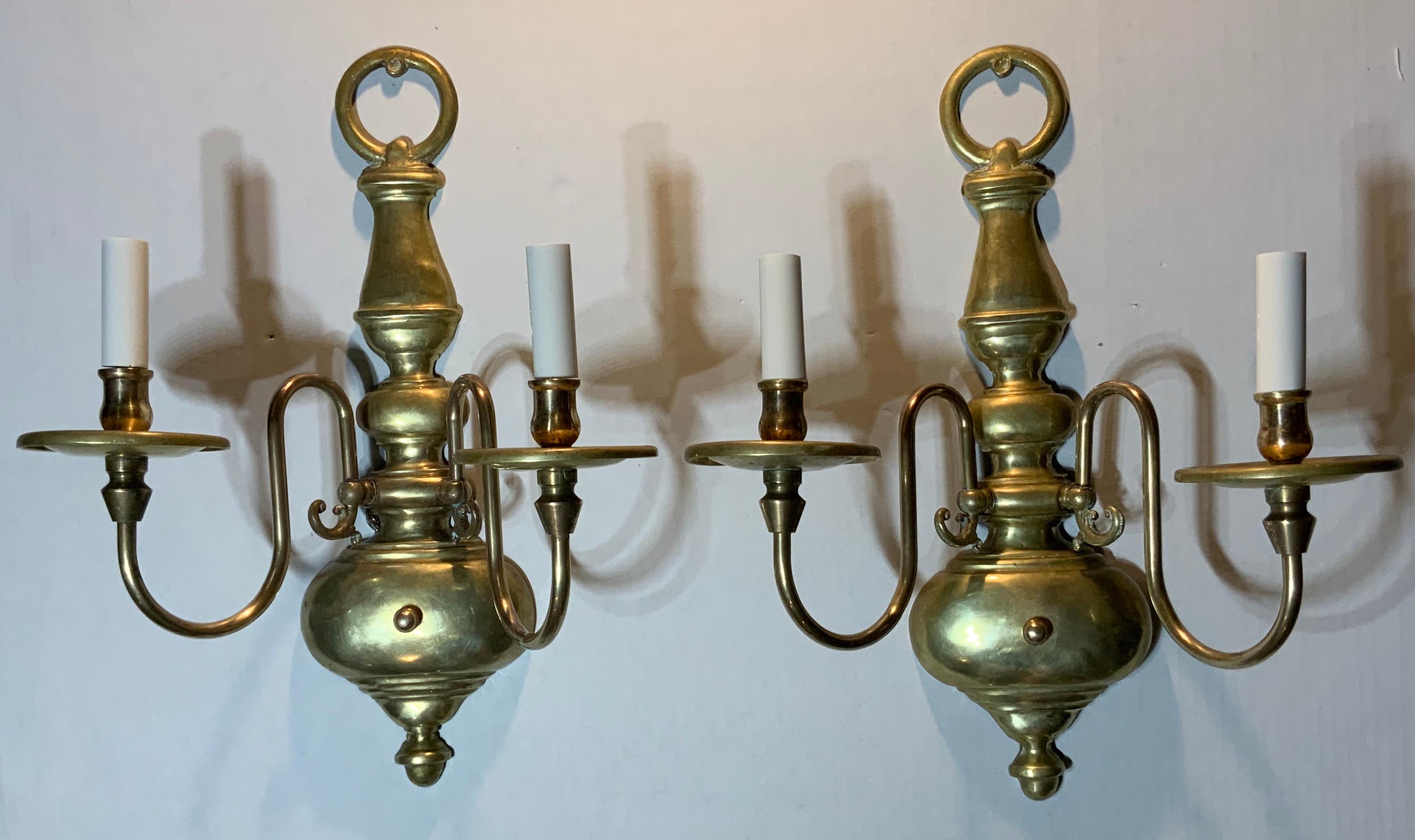Pair of American Style Brass Wall Sconces For Sale 7