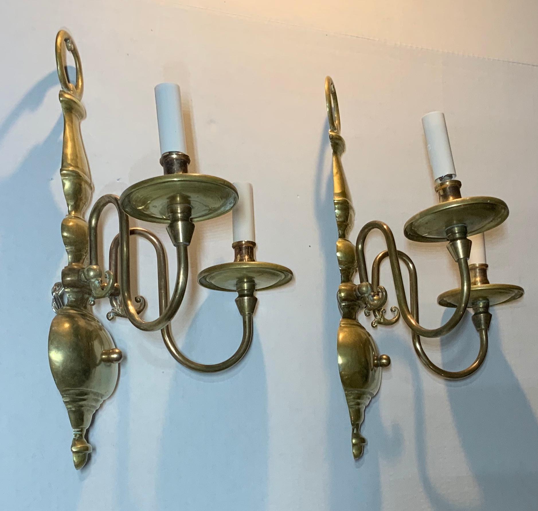 Pair of American Style Brass Wall Sconces For Sale 8