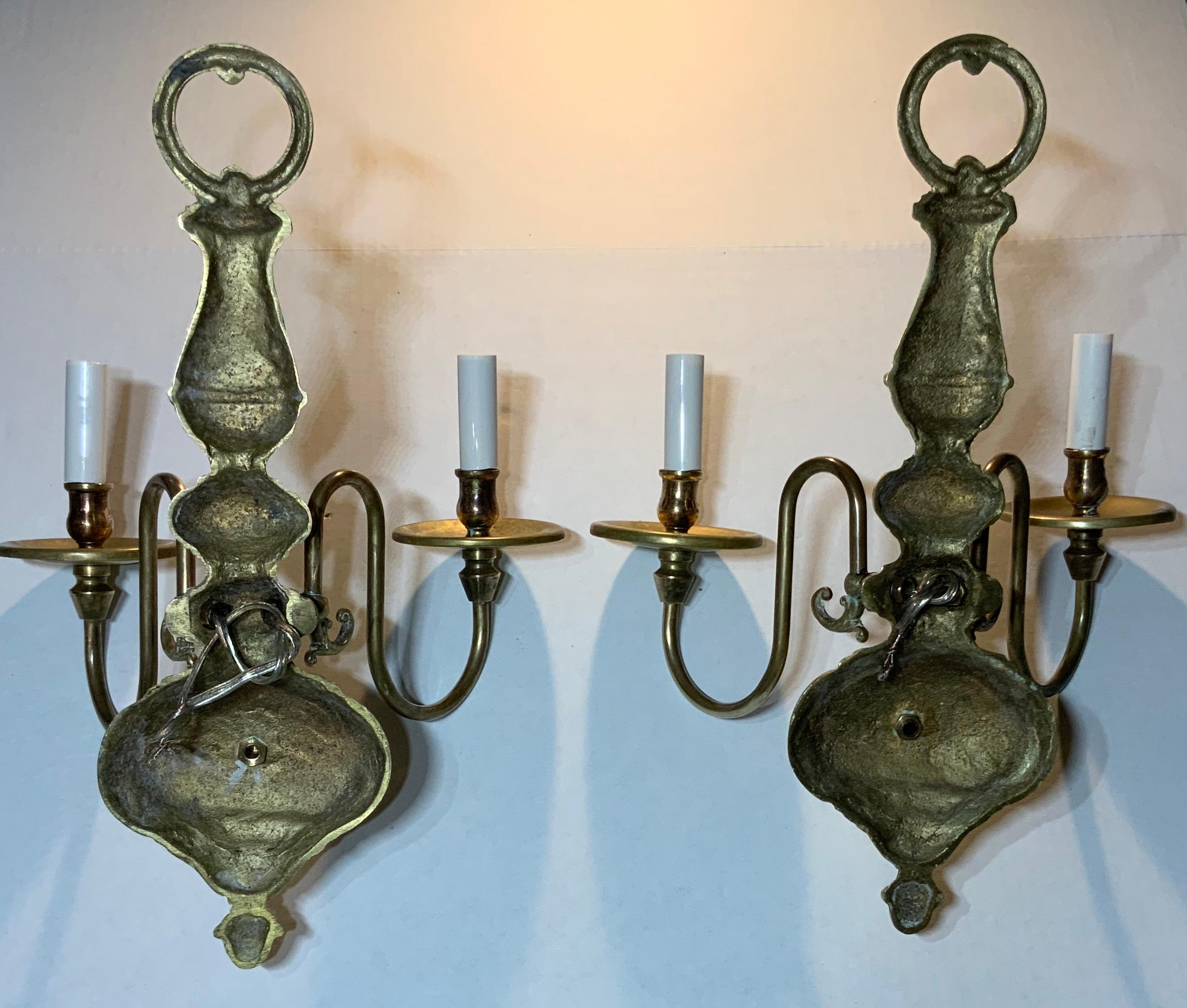 Pair of American Style Brass Wall Sconces For Sale 9