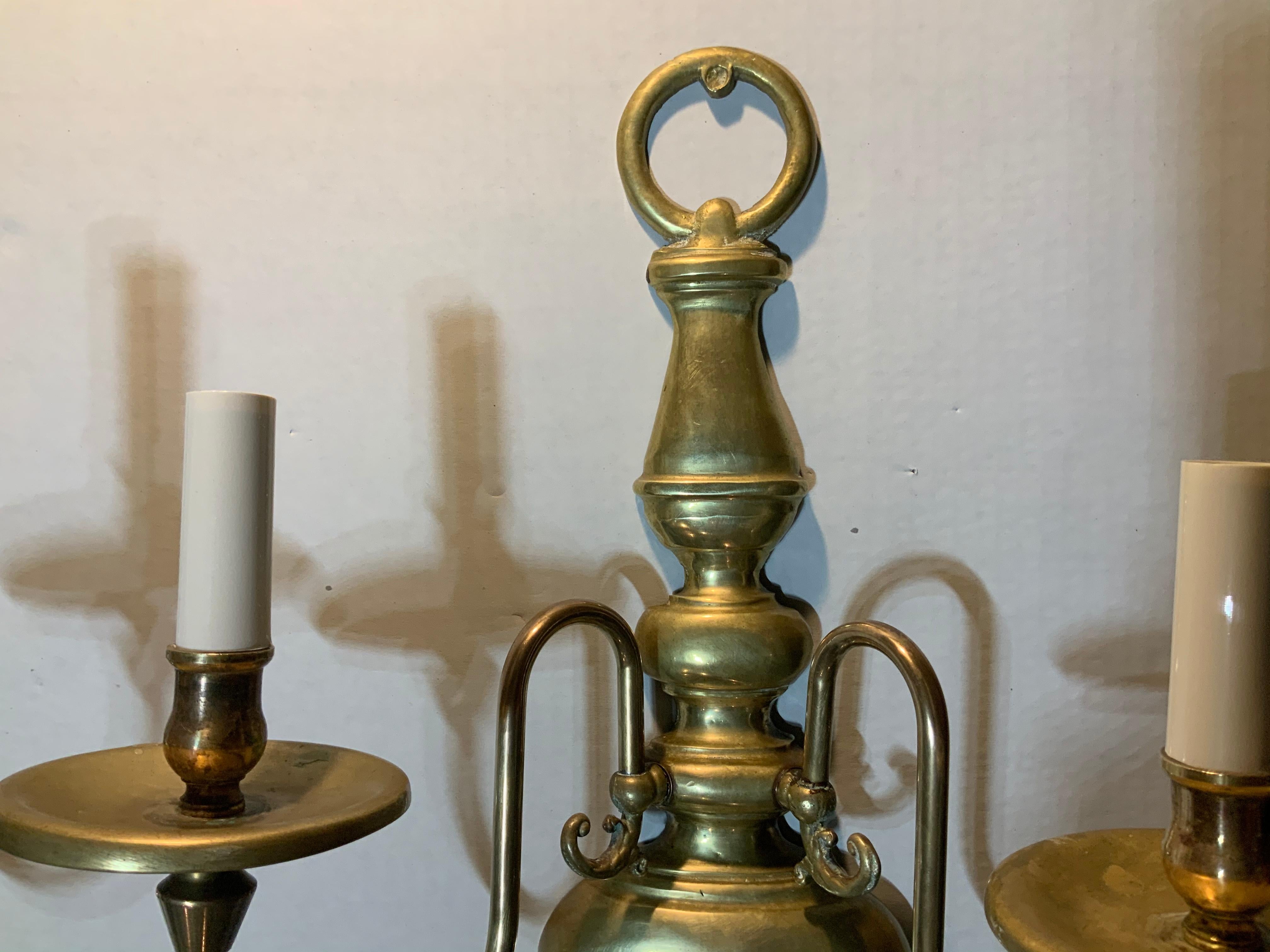 Pair of American Style Brass Wall Sconces For Sale 1