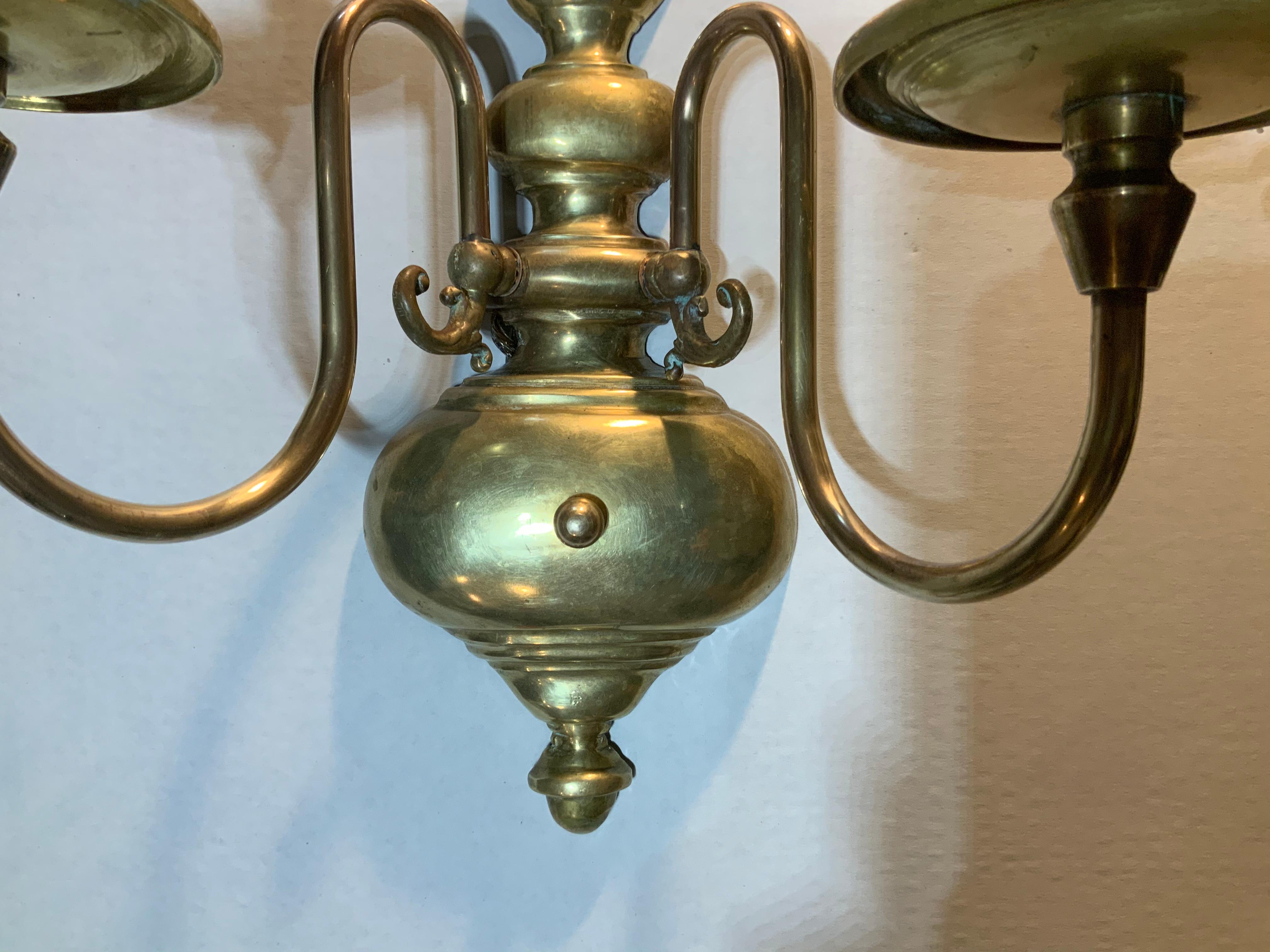 Pair of American Style Brass Wall Sconces For Sale 2