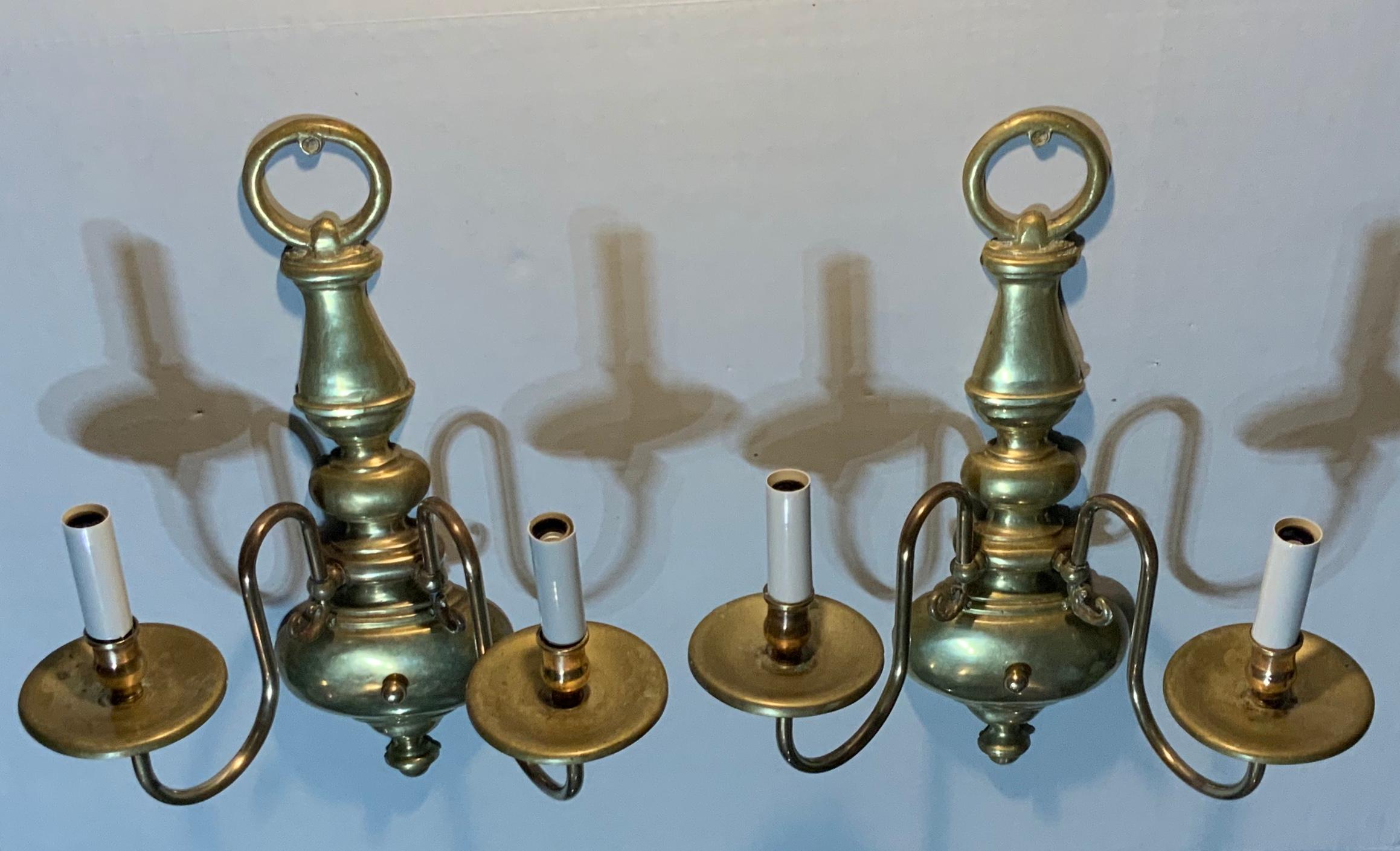 Pair of American Style Brass Wall Sconces For Sale 4