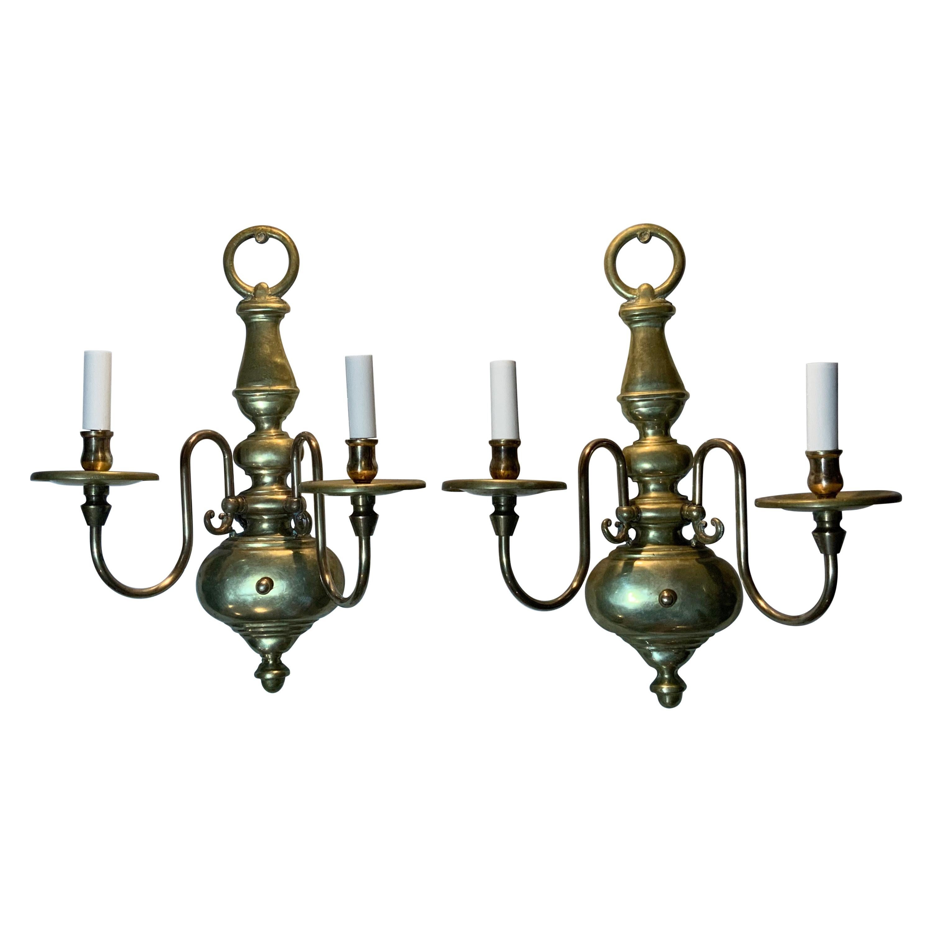 Pair of American Style Brass Wall Sconces