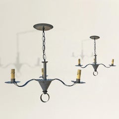 Pair of American Tin Three-Arm Chandeliers