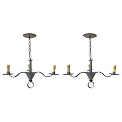 Pair of American Tin Three-Arm Chandeliers