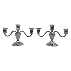 Vintage Pair of American Traditional Sterling Silver 3-Light Candelabra