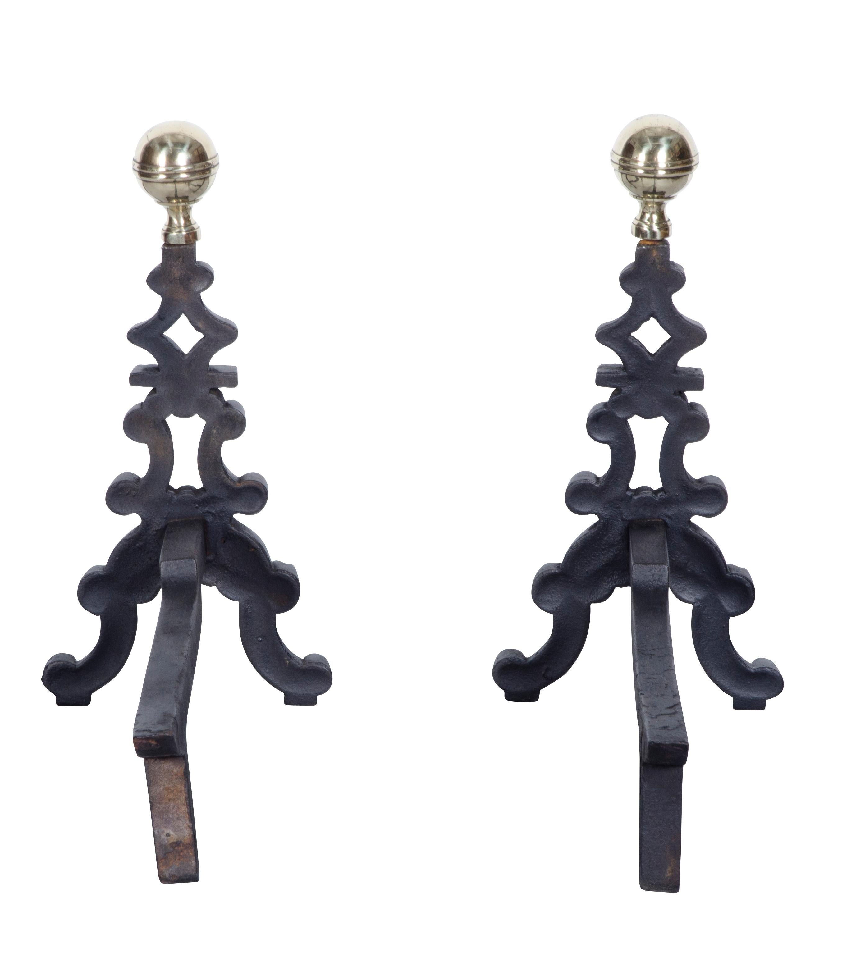 Pair of American Victorian Brass and Cast Iron Andirons For Sale 6