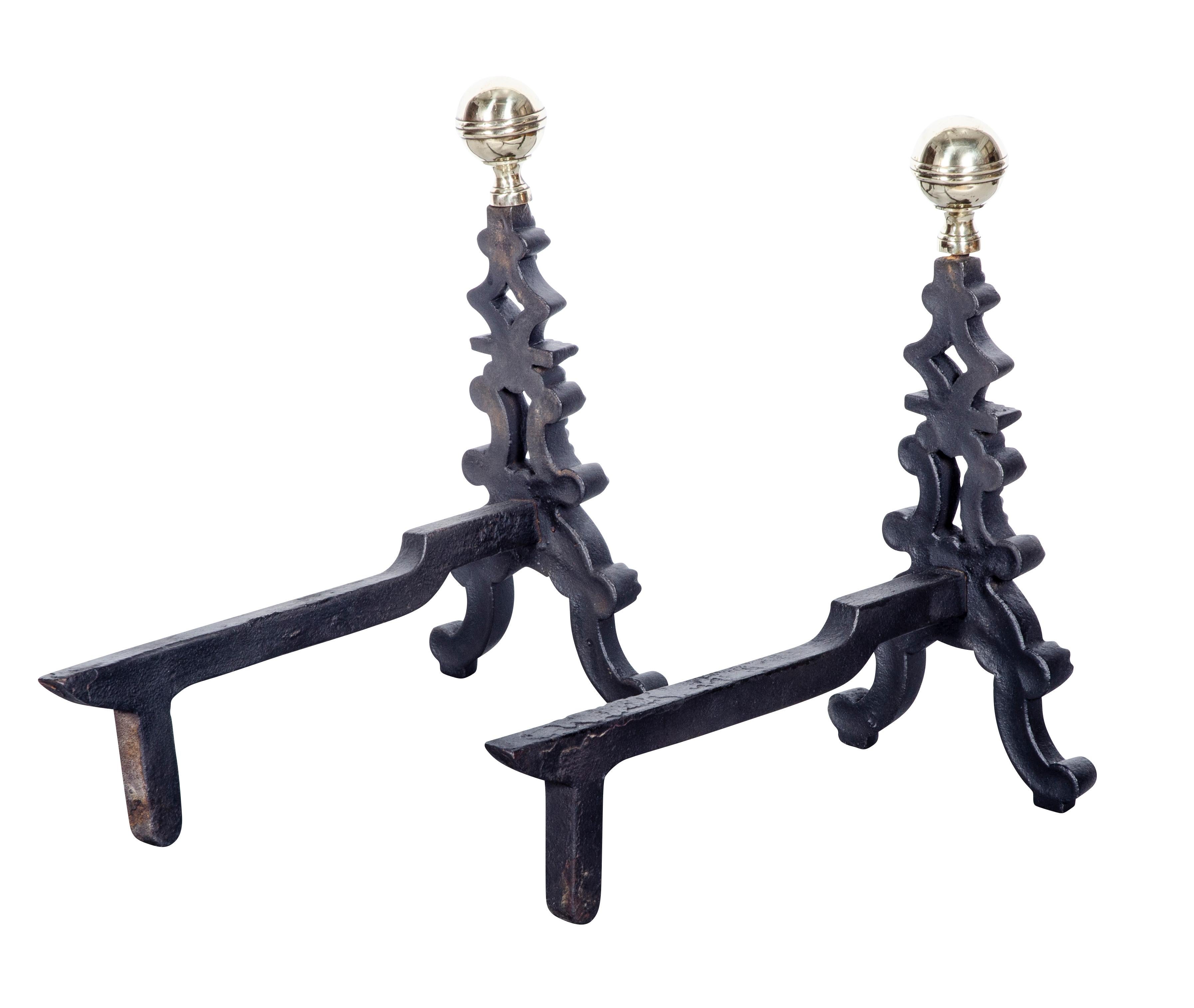 Pair of American Victorian Brass and Cast Iron Andirons For Sale 5
