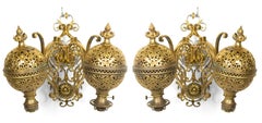 Pair of American Victorian Brass Filigree Oil Wall Sconces